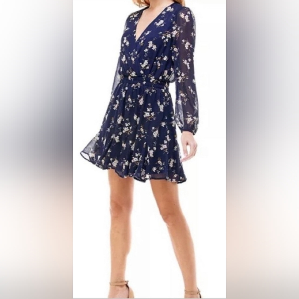 ✨️Trixxi Blue and White Floral Long Sleeve Dress